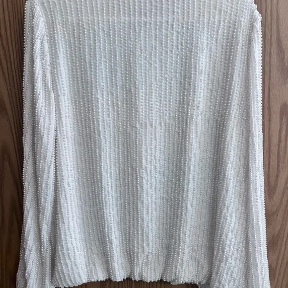 Boston Proper White Beaded Button-Front Blouse - Picture 3 of 4